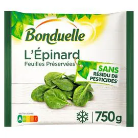 BONDUELLE Epinards feuilles préservées sans résidu de pesticides 750g