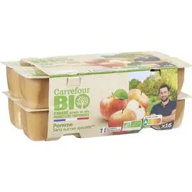 CARREFOUR BIO Compote bio pomme sans sucres ajoutés 16x100g
