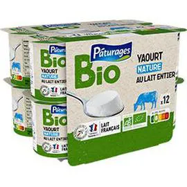 PÂTURAGES Yaourts nature au lait entier BIO 12x125g
