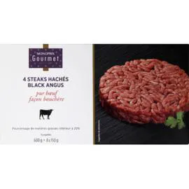 MONOPRIX GOURMET Steaks hachés Black Angus pur boeuf façon bouchère, surgelés 600g