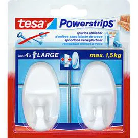 TESA 2 Crochets Ovales Blancs + 4 Powerstrips l'unité