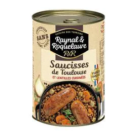 RAYNAL ET ROQUELAURE Plat cuisiné saucisses de toulouse aux lentilles 420g
