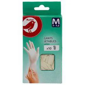 AUCHAN Gants jetables en latex taille M x10