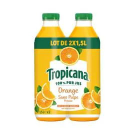TROPICANA Jus d'Orange Pressée Sans Pulpe Pur Jus 3l