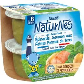 NESTLÉ, NATURNES Plat bébé dès 8 mois, épinards saumon 2x200g