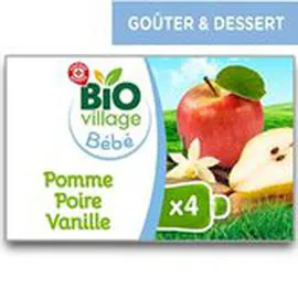 MARQUE REPÈRE, BIO VILLAGE Gourde - 4 mois Pomme Poire Vanille 4x90g