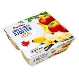 AUCHAN Dessert de fruits pomme banane vanille coupelle sans sucres ajoutés 4x100g
