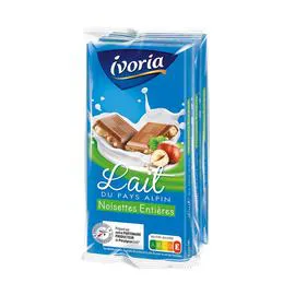 IVORIA Chocolat au lait du pays alpin noisettes entières 300g