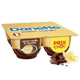 DANONE, DANETTE Crème dessert vanille sur lit de chocolat 4x125g