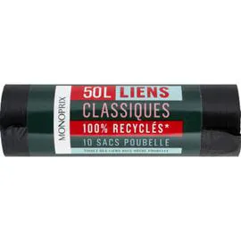 MONOPRIX Sacs poubelle 50L liens classiques l'unité