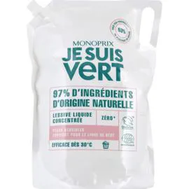 MONOPRIX JE SUIS VERT Lessive liquide concentrée, peaux sensibles 1,98l