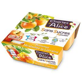CHARLES & ALICE Compote pommes mirabelles s/sucres ajoutés 4x97g