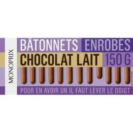 MONOPRIX Bâtonnets enrobés chocolat lait 150g