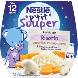 NESTLÉ, P'TIT SOUPER Plat bébé 12+ mois risotto carottes 2x200g