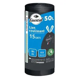 ESSENTIAL Sac poubelle à lien coulissant 50L x15
