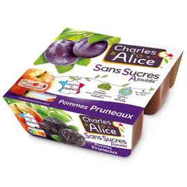 CHARLES & ALICE Compote pomme pruneaux sans sucres ajoutés 4x100g