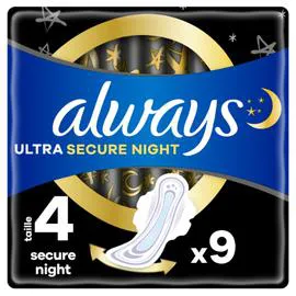 ALWAYS, ULTRA Serviette Hygiénique Avec Ailettes Secure Night Taille 4 x9