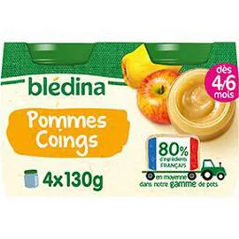 BLÉDINA Compote bébé 4-6 mois Pomme coing 4x130g