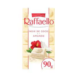 FERRERO, RAFFAELLO Tablette chocolat blanc fourrée noix de coco et amandes 90g