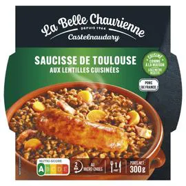 LA BELLE CHAURIENNE Plat cuisiné saucisse de Toulouse/lentilles 300g
