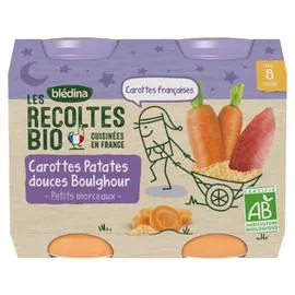 BLÉDINA, LES RECOLTES BIO Petit pot bébé soir petits morceaux patates douces boulghour - dès 8 mois 2x200g