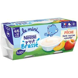 NESTLÉ, P'TIT BRASSÉ Petit pot dessert lacté pêche dès 4 mois 6x50g