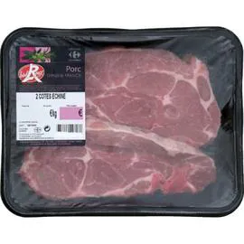 CARREFOUR Viande de Porc: Côtes échine Label Rouge à griller 2x175g