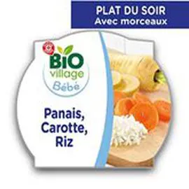 MARQUE REPÈRE, BIO VILLAGE Assiette Panais carotte riz 12 mois 230g