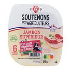 MARQUE REPÈRE, SOUTENONS NOS AGRICULTEURS Jambon supérieur 6 tranches 210g