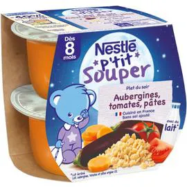 NESTLÉ, P'TIT SOUPER Petit pot bébé 8+ mois, aubergines tomates pâtes 2x200g