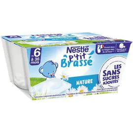 NESTLÉ, P'TIT BRASSÉ Dessert pour bébé dès 6 mois, brassé nature 4x100g