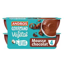 ANDROS Dessert végétal mousse au chocolat au lait de coco 4x55g