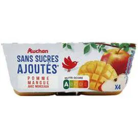 AUCHAN Spécialité de pomme et mangue sans sucres ajoutés 4x97g
