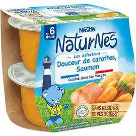 NESTLÉ, NATURNES Plat bébé dès 6 mois, carottes saumon 2x200g