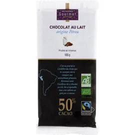 MONOPRIX GOURMET Chocolat Au Lait Origine Pérou, 50% De Cacao Bio 100g