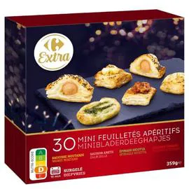 CARREFOUR EXTRA Mini feuilletés apéritifs assortiment 4 variétés 359g