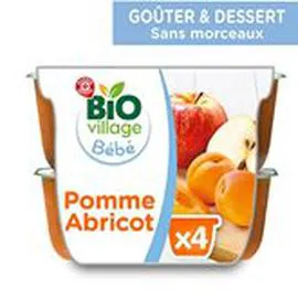 MARQUE REPÈRE, BIO VILLAGE Purée 4 mois Pomme Abricot bio 4x100g
