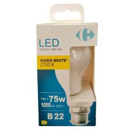 CARREFOUR Ampoule LED B22 Standard Blanc-chaud 75W X1 l'unité