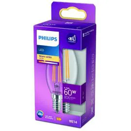 PHILIPS Ampoule LED E14 Flamme Filament Blanc-chaud 60W x1 l'unité