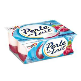 YOPLAIT, PERLE DE LAIT Yaourt sur lit de framboise 4x125g