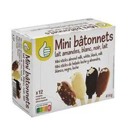 AUCHAN, POUCE Mini-bâtonnets glacés vanille chocolat blanc lait noir amandes 414g