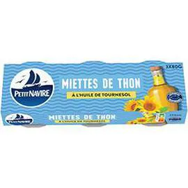 PETIT NAVIRE Miettes de thon Huile de tournesol 3x80g