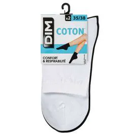 DIM Lot X2 Mini-Socquettes en Coton, Blanches/ Noires T39/41 l'unité