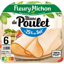 FLEURY MICHON Blanc de poulet réduit en sel 180g