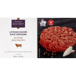 MONOPRIX GOURMET Steaks hachés race limousine pur boeuf façon bouchère, surgelés 600g