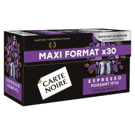 CARTE NOIRE Café capsules Compatibles Nespresso Espresso puissant °11 x30