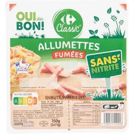 CARREFOUR CLASSIC' Lardons allumettes fumées sans nitrite 2x75g