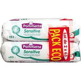 POMMETTE Sensitive - Lingettes imprégnées bébé, aloe vera 2x63 