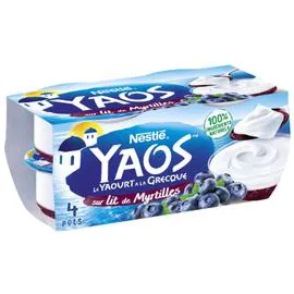 NESTLÉ, YAOS Yaourt à la grecque nature sur lit de myrtille 4x125g