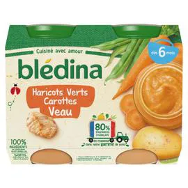 BLÉDINA Petit pot bébé dès 6 mois haricots verts carottes veau 2x200g